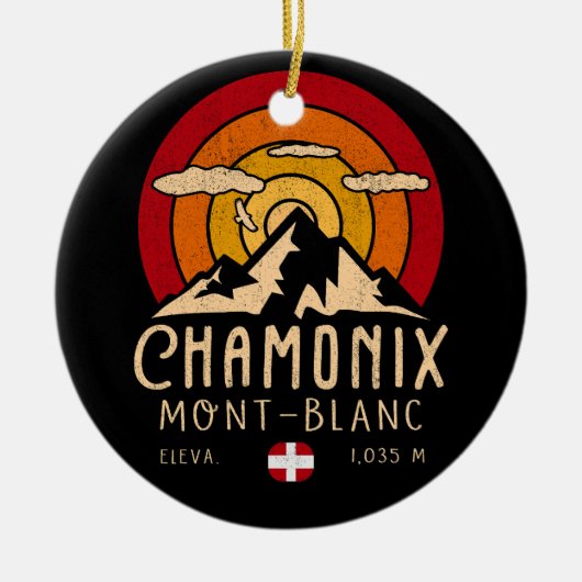 Chamonix Frankrijk Retro Sunset Skiën Souvenirs 80 Keramisch Ornament (Voorkant)