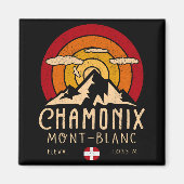 Chamonix Frankrijk Retro Sunset Skiën Souvenirs 80 Magneet (Voorkant)