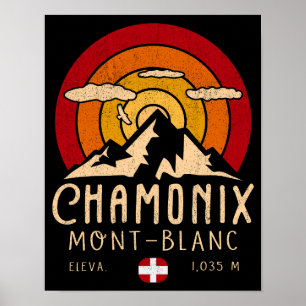 Chamonix Frankrijk Retro Sunset Skiën Souvenirs 80 Poster