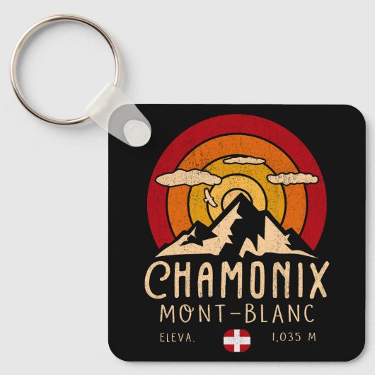 Chamonix Frankrijk Retro Sunset Skiën Souvenirs 80 Sleutelhanger (Voorkant)