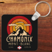 Chamonix Frankrijk Retro Sunset Skiën Souvenirs 80 Sleutelhanger (Achterkant)