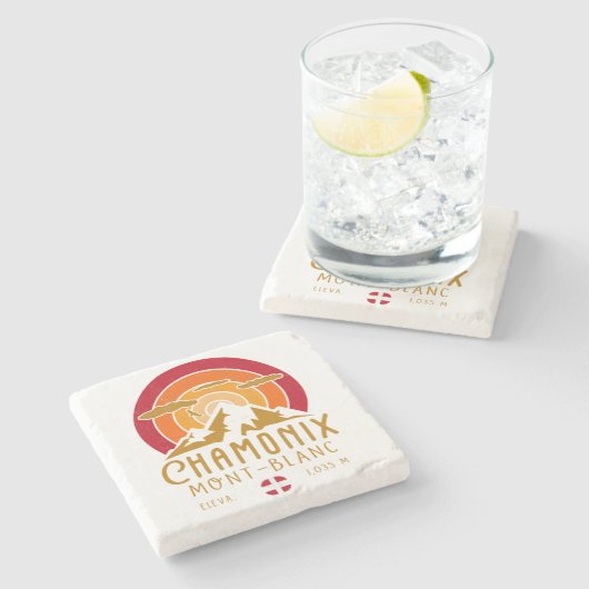 Chamonix Frankrijk Retro Sunset Skiën Souvenirs 80 Stenen Onderzetter (Zijkant)