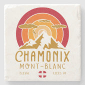Chamonix Frankrijk Retro Sunset Skiën Souvenirs 80 Stenen Onderzetter (Voorkant)