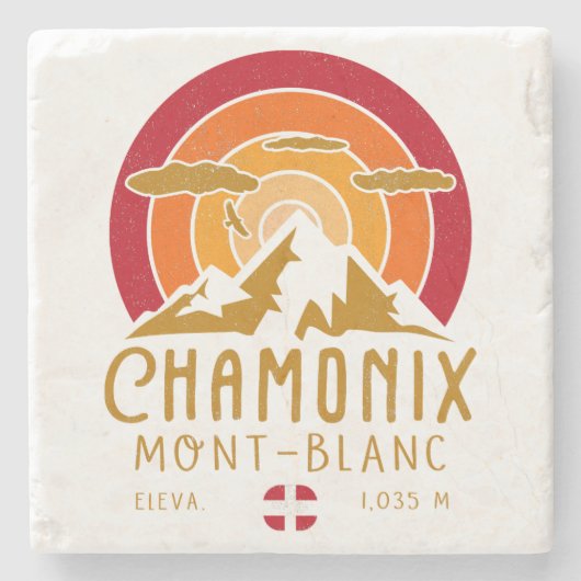 Chamonix Frankrijk Retro Sunset Skiën Souvenirs 80 Stenen Onderzetter (Voorkant)