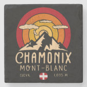 Chamonix Frankrijk Retro Sunset Skiën Souvenirs 80 Stenen Onderzetter (Voorkant)