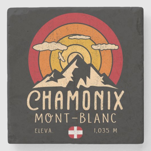 Chamonix Frankrijk Retro Sunset Skiën Souvenirs 80 Stenen Onderzetter (Voorkant)