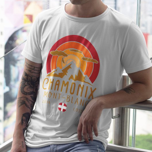 Chamonix Frankrijk Retro Sunset Skiën Souvenirs 80 T-shirt