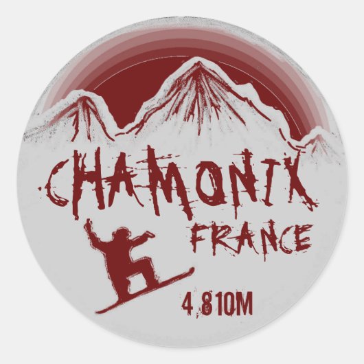 Chamonix Frankrijk rode snowboard kunst stickers (Voorkant)