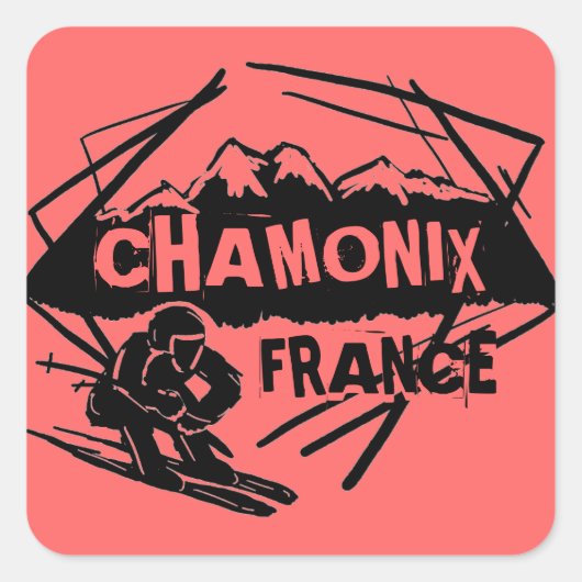 Chamonix Frankrijk roze ski logo kunst stickers (Voorkant)