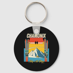 Chamonix Frankrijk Skiën de hele dag - Retro Vinta Sleutelhanger