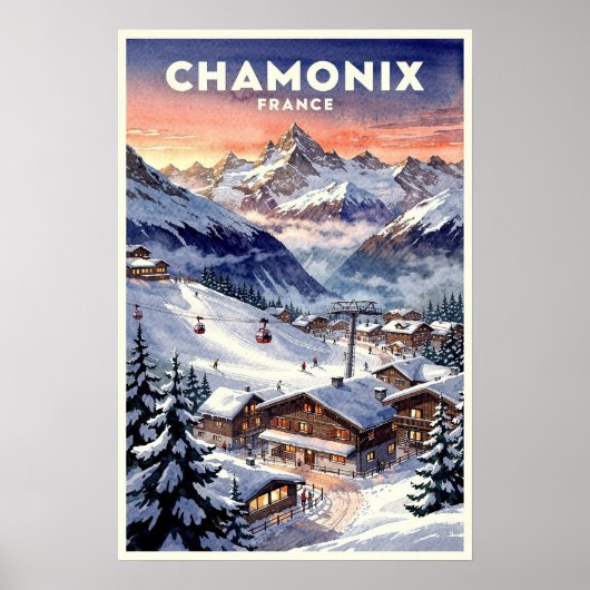 Chamonix Frankrijk Vintage Reis Poster (Voorkant)