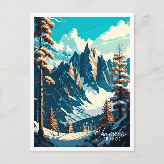 Chamonix Frankrijk vintage reisillustratie Briefkaart (Voorkant)