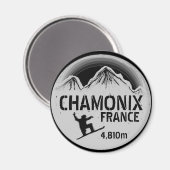 Chamonix Frankrijk zwart snowboard art magneet (Voorkant / Achterkant)