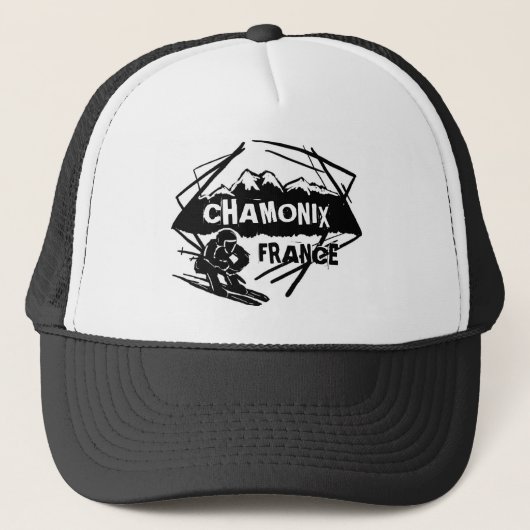 Chamonix Frankrijk zwart wit ski logo kunst pet (Voorkant)