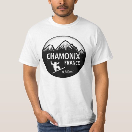 Chamonix Frankrijk zwart wit snowboard waarde t-sh T-shirt (Voorkant)