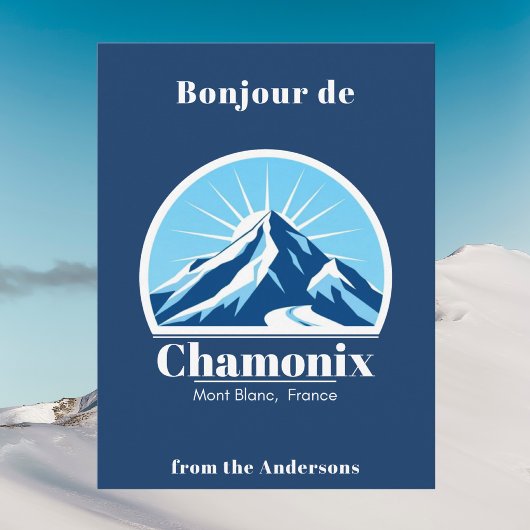 Chamonix Mont Blanc Frankrijk blauwe ansichtkaart Briefkaart