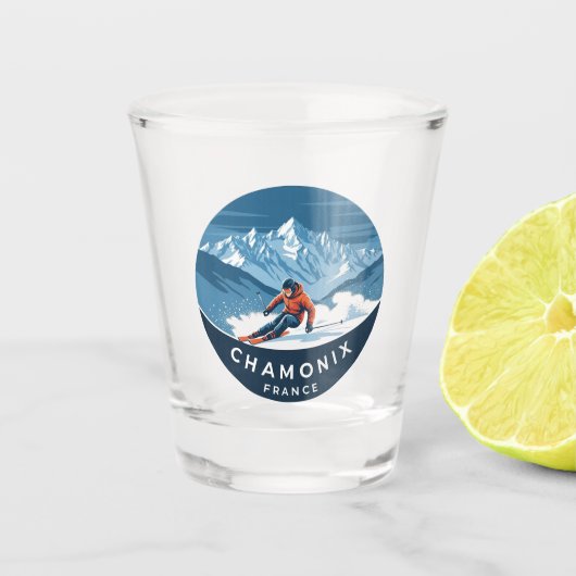 Chamonix Mont Blanc Frankrijk Skiën Shot Glas (Voorkant)