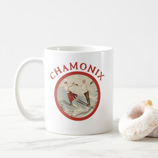 Chamonix Mont Blanc Oude Franse Skiposter Koffiemok (Met donut)