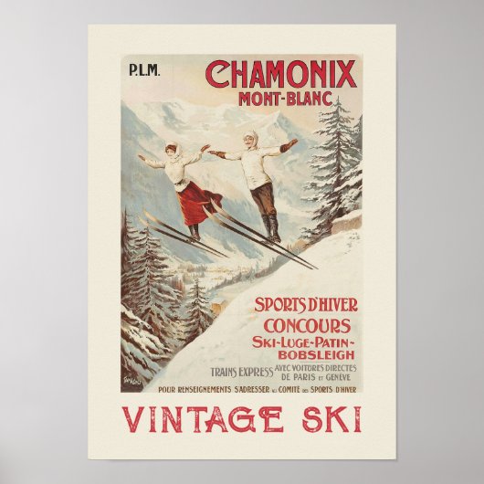 Chamonix Mont Blanc Oude Franse Skiposter Poster (Voorkant)