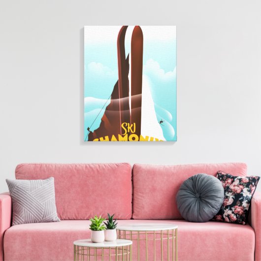 Chamonix-Mont-Blanc skiposter Canvas Afdruk (Insitu (Woonkamer))