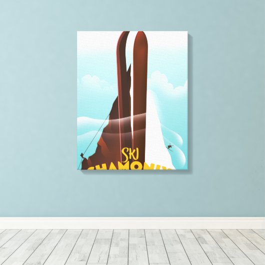 Chamonix-Mont-Blanc skiposter Canvas Afdruk (Insitu (Houten vloer))