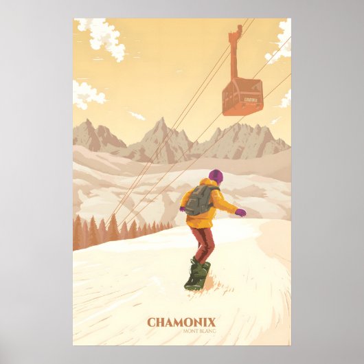 Chamonix Mont Blanc Snowboarden Reisposter Poster (Voorkant)