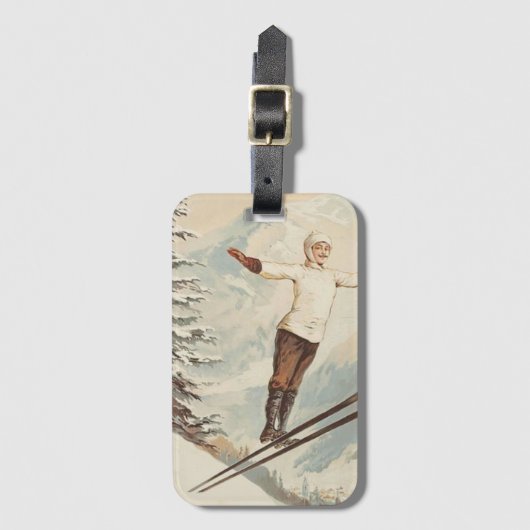 Chamonix Mont Blanc Vintage Franse Ski Bagagelabel (Voorkant (verticaal))