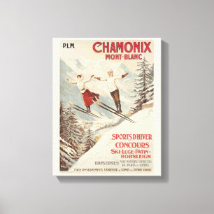 Chamonix Mont Blanc Vintage Franse Skiposter Canvas Afdruk