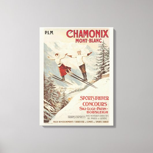 Chamonix Mont Blanc Vintage Franse Skiposter Canvas Afdruk (Voorkant)