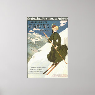 Chamonix Mont Blanc Vintage Franse Skiposter Canvas Afdruk