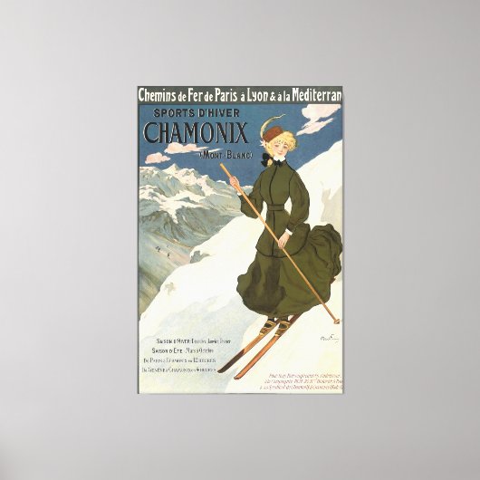 Chamonix Mont Blanc Vintage Franse Skiposter Canvas Afdruk (Voorkant)