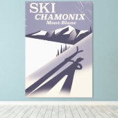 Chamonix-Mont-Blanc Vintage Ski-poster Canvas Afdruk (Insitu (Houten vloer))