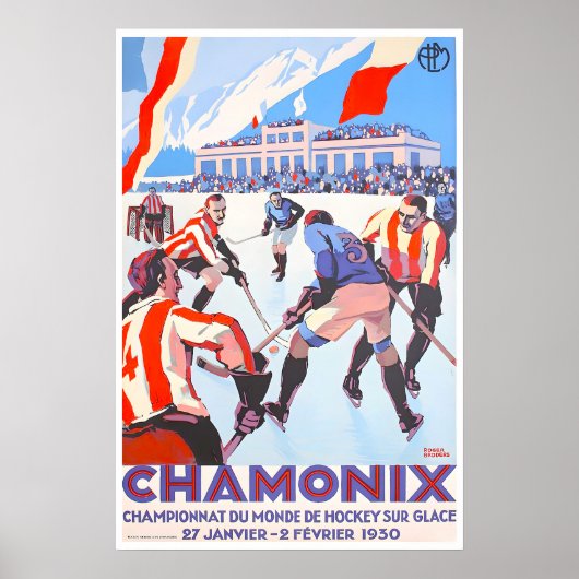 Chamonix Reisposter IJshockey Kunst Roger Poster (Voorkant)