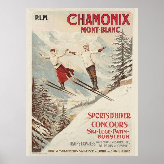  Chamonix Ski Illustratie Reizen Poster (Voorkant)