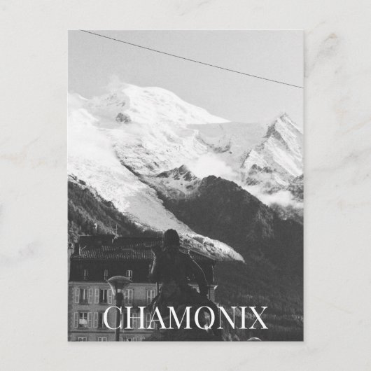 Chamonix Ski Resort Mont Blanc Statue France BW Briefkaart (Voorkant)