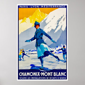 Chamonix Skiposter Mont Blanc Kunst IJsschaatsen Poster