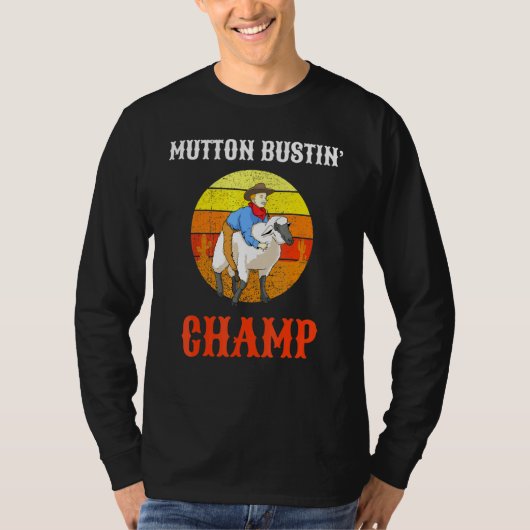Champ Buster Sheep Riding Mutton Busting T-shirt (Voorkant)