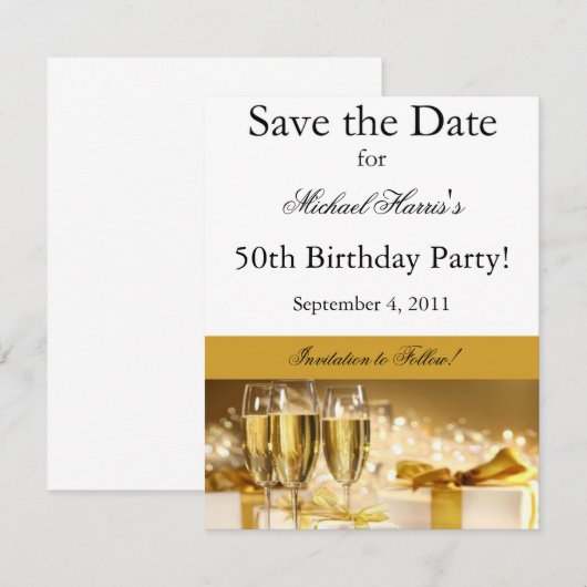 Champaagne Save the Date Invitation (Voorkant / Achterkant)