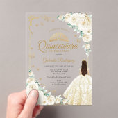 Champage Ivory Watercolor Roses Gold Quinceanera Acryl Uitnodigingen (Insitu (Draagbaar))