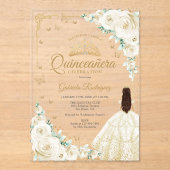 Champage Ivory Watercolor Roses Gold Quinceanera Acryl Uitnodigingen (Voorkant)