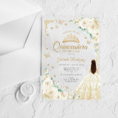 Champage Ivory Watercolor Roses Gold Quinceanera Acryl Uitnodigingen