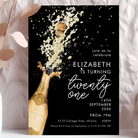 Champagne 21e verjaardag Black Gold uitnodiging
