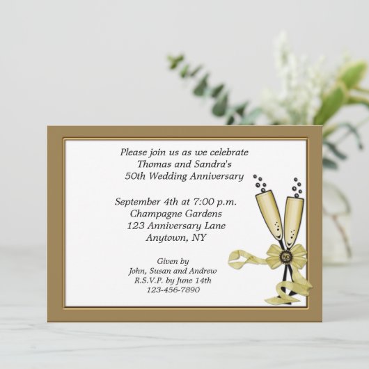 Champagne 50e Jubileum Uitnodiging (Staand voorkant)