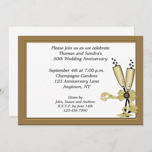 Champagne 50e Jubileum Uitnodiging (Voorkant / Achterkant)