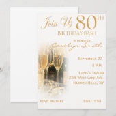 Champagne 80th Birthday Party Kaart (Voorkant / Achterkant)