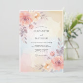 Champagne Abrikoos Ranunculus Eucalyptus Bruiloft Kaart (Staand voorkant)