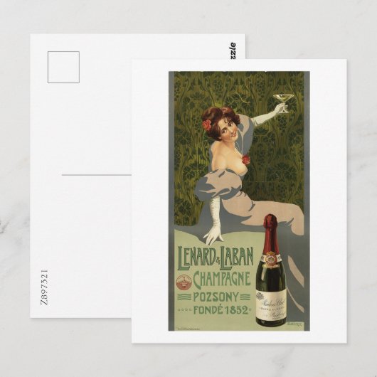Champagne, Adverteren, vrouw,  Briefkaart (Voorkant / Achterkant)