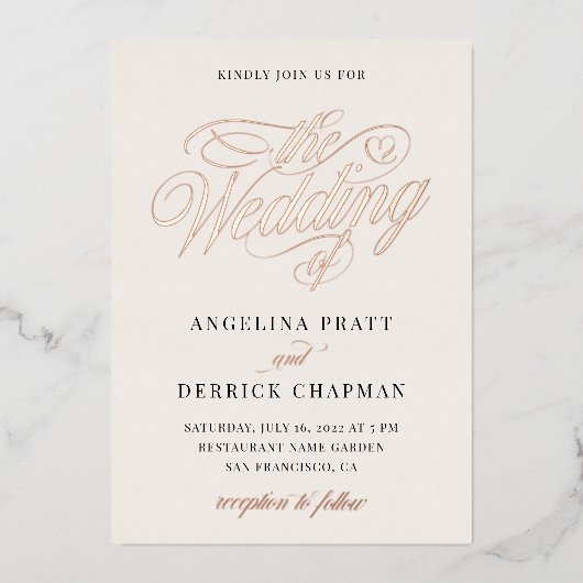 Champagne All-in-One Simple Ivory Weddenschappen G Folie Uitnodiging (Voorkant)