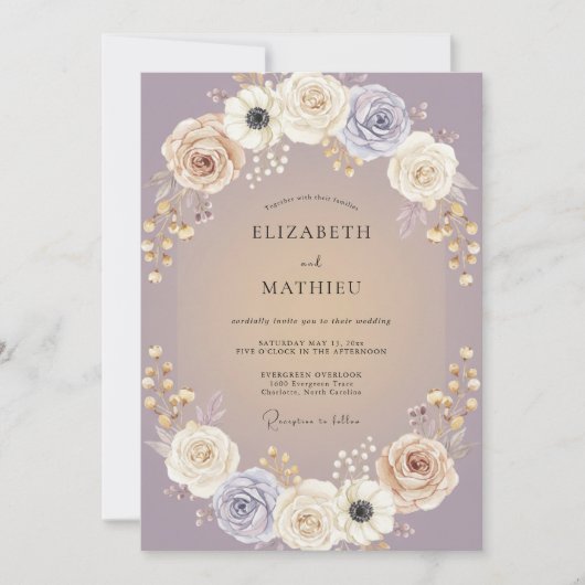 Champagne Amethyst Anemone Bruiloft Kaart (Voorkant)