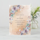 Champagne Amethyst Pioen Huwelijk Kaart (Staand voorkant)